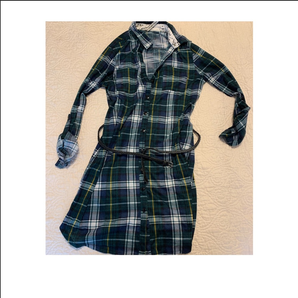 Green and blue checkered dress